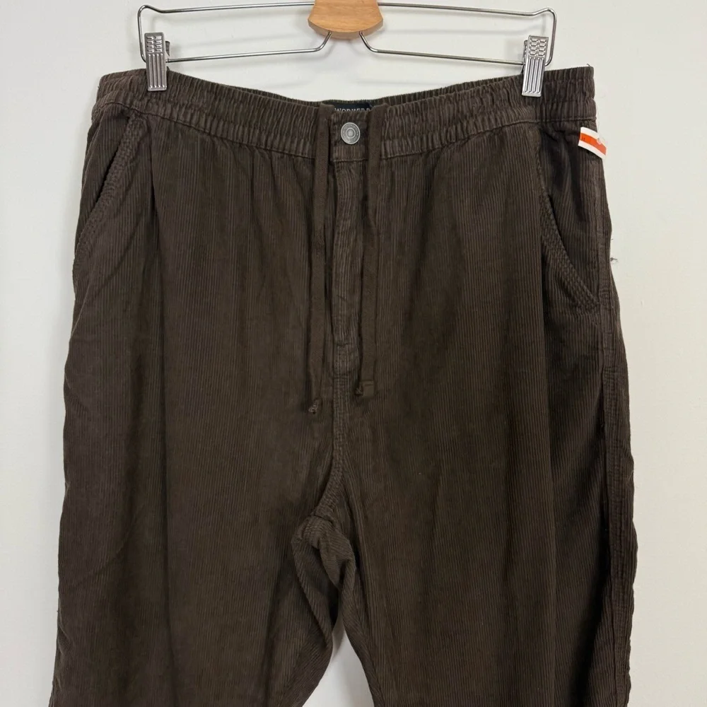 Cotton On Elastic Worker Pants Mens 2XL Brown High Rise Corduroy Drawstring
